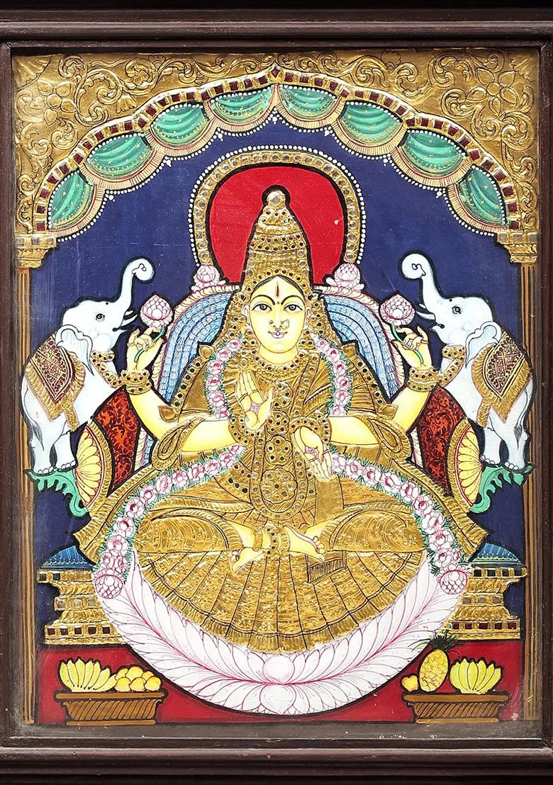Padmasana Gajalakshmi Tanjore Painting