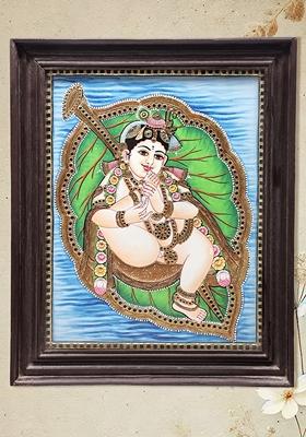 Vatapatra-Shayi Krishna Tanjore Painting