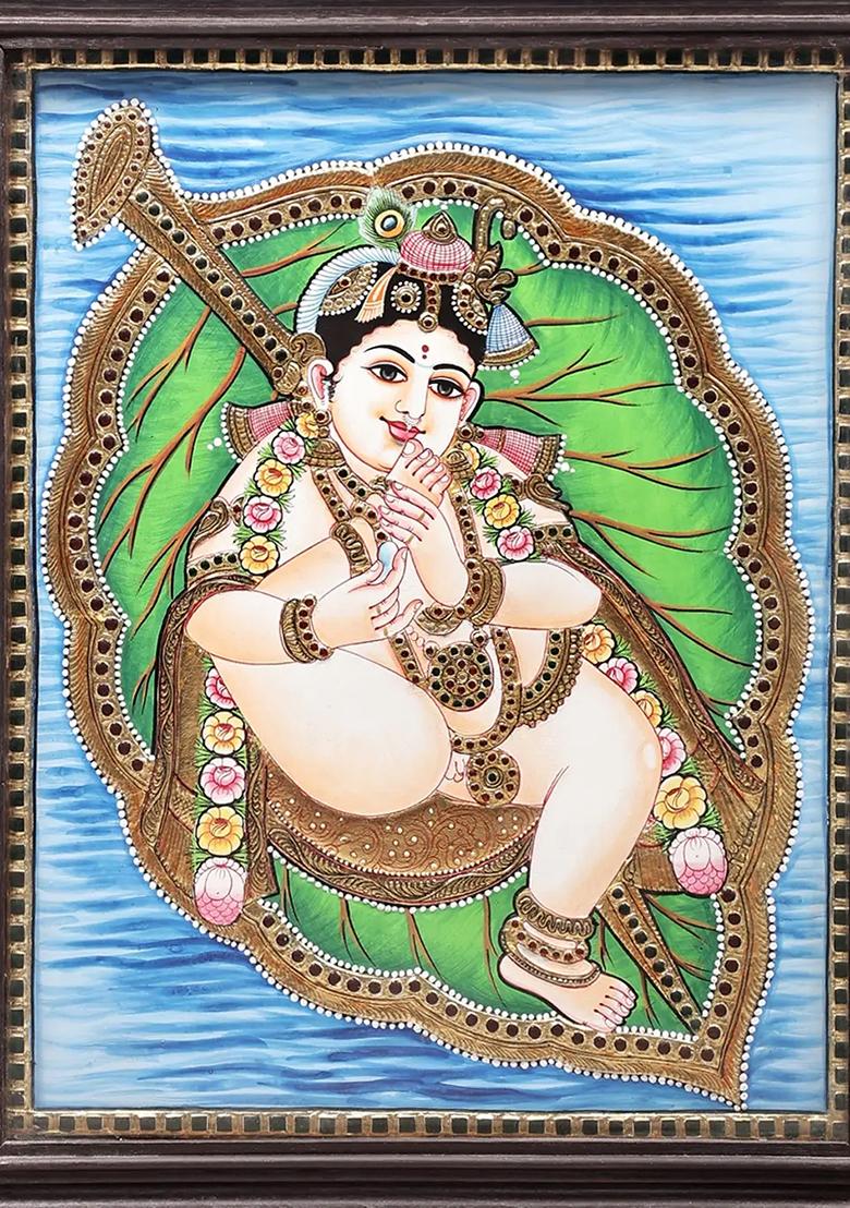 Vatapatra-Shayi Krishna Tanjore Painting