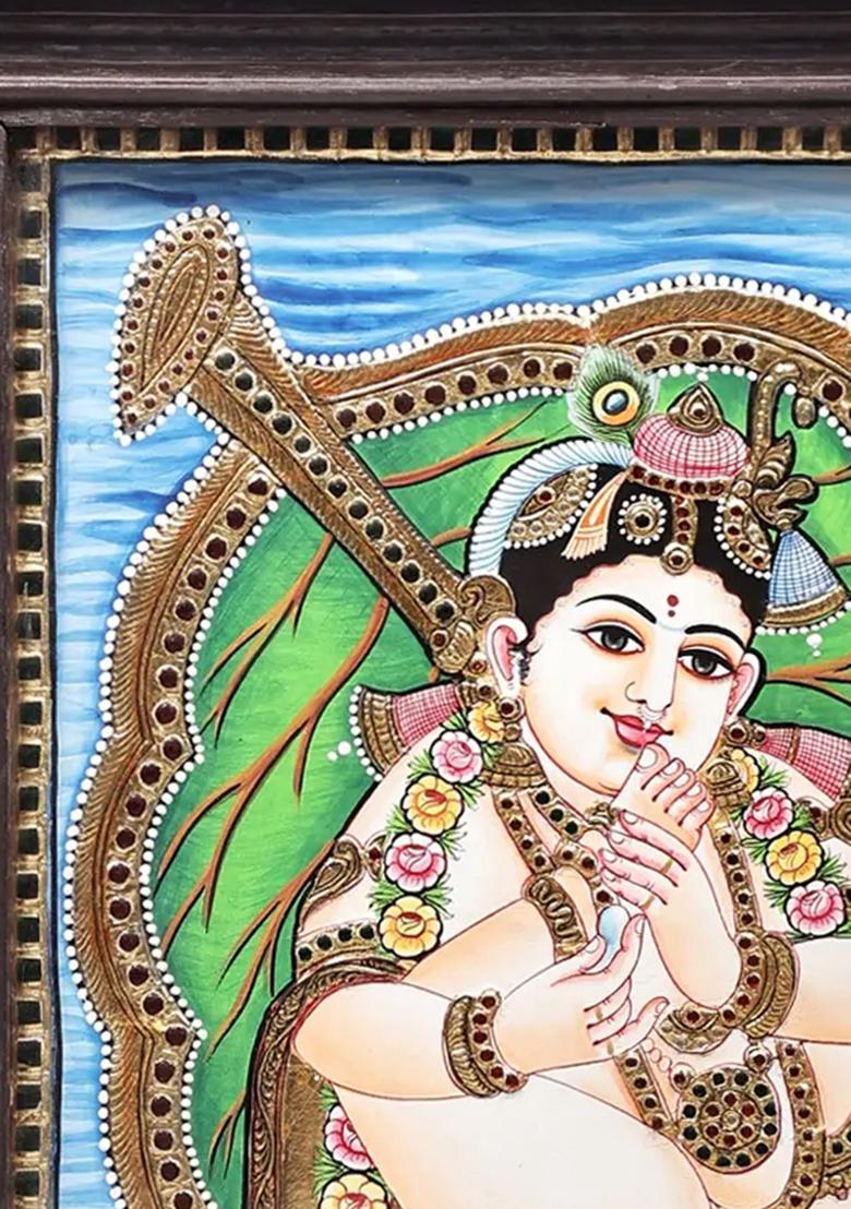 Vatapatra-Shayi Krishna Tanjore Painting