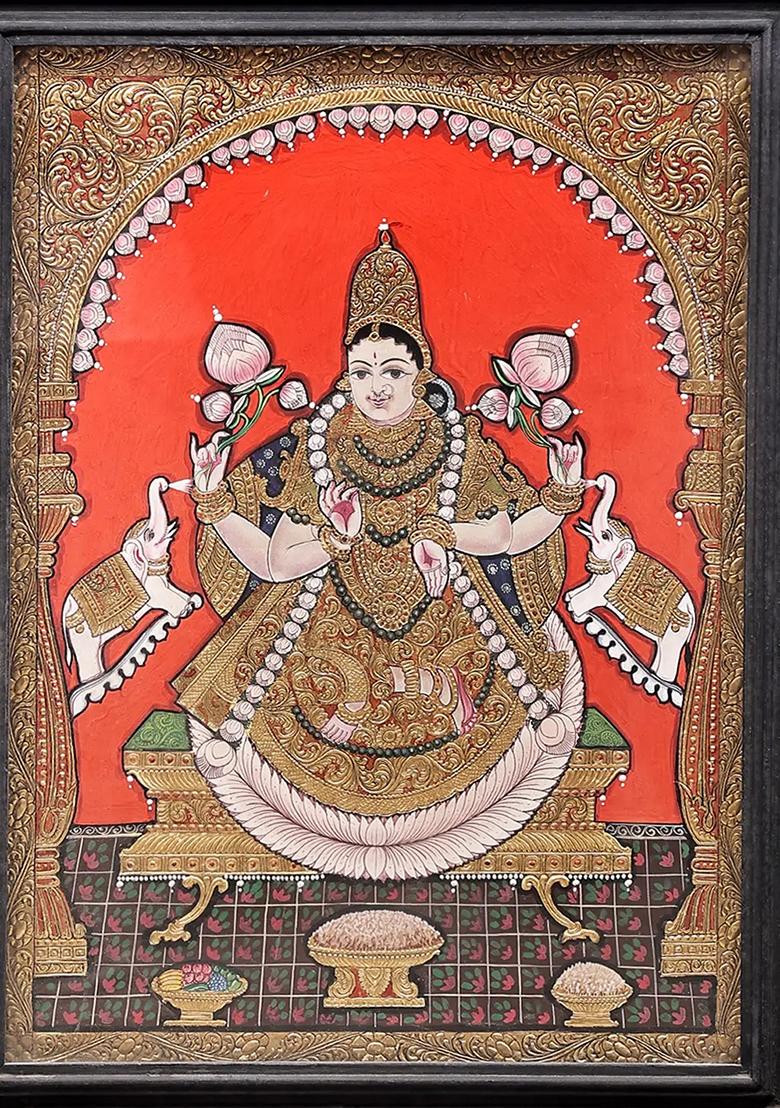 Padmasana Gajalakshmi Tanjore Painting