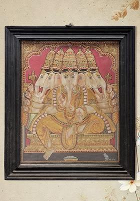 Majestic Panchamukhi Ganesha Tanjore Painting