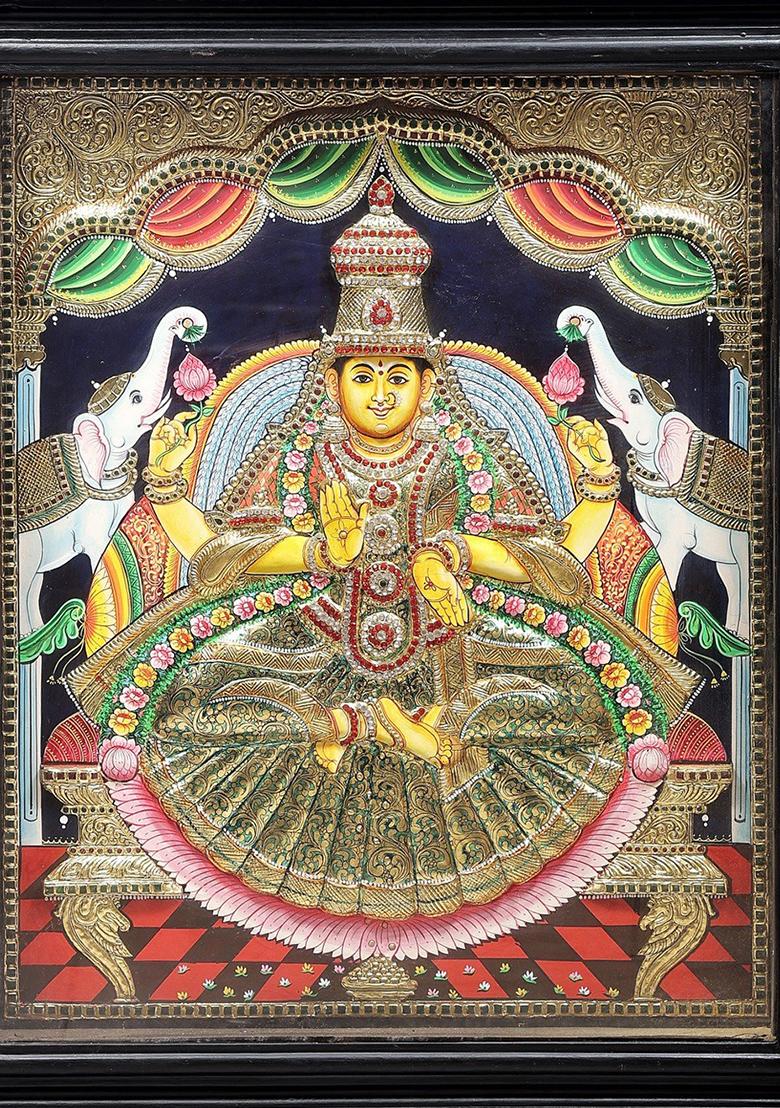 Padmasana Gajalakshmi Tanjore Painting