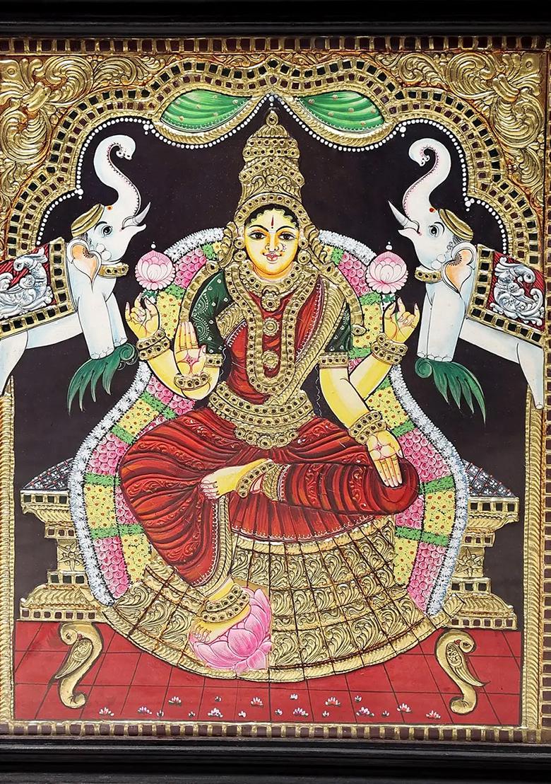 Padmasana Gajalakshmi Tanjore Painting