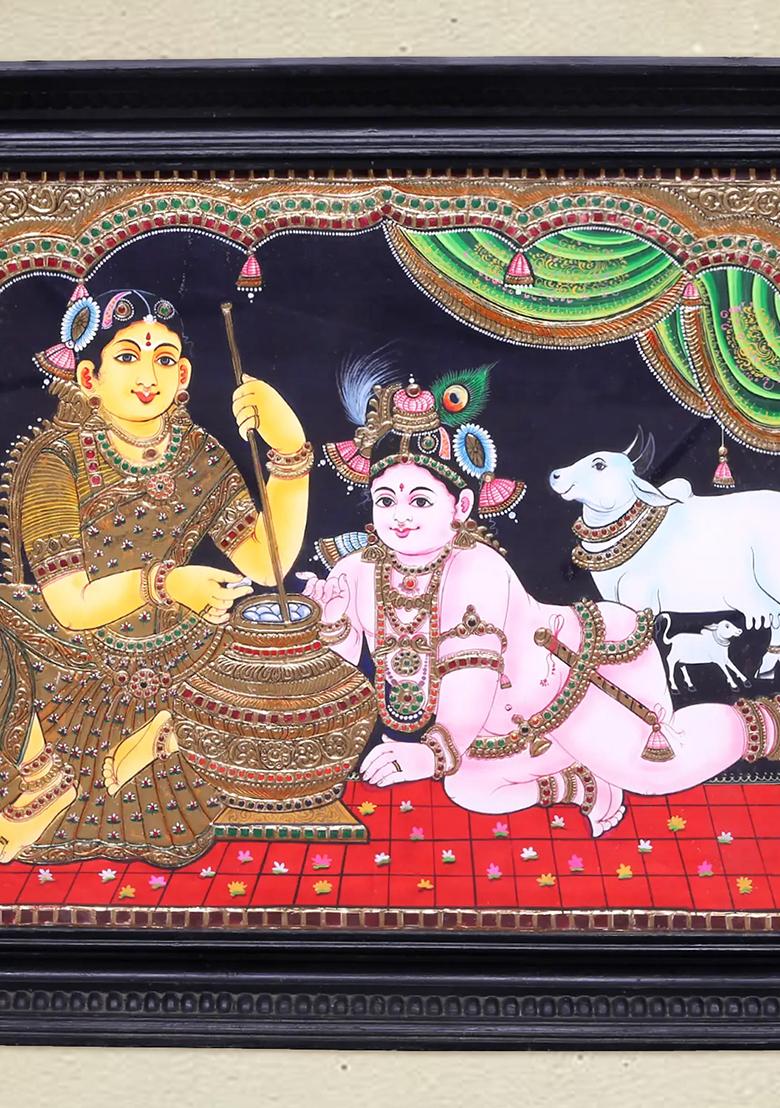 Large Maiyya Yashoda With Bal Krishna Tanjore Painting