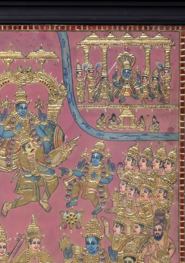 Large Gajendra Moksha Tanjore Painting