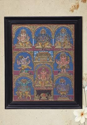 Large Ashta Ganesha Tanjore Painting