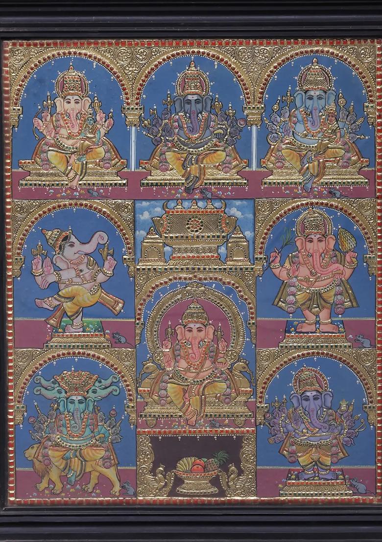 Large Ashta Ganesha Tanjore Painting