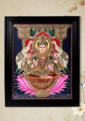 Goddess Lakshmi Seated On Throne Tanjore Painting