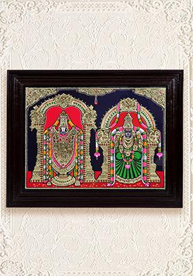 Tirupati Balaji With Devi Padmavathi Tanjore Painting