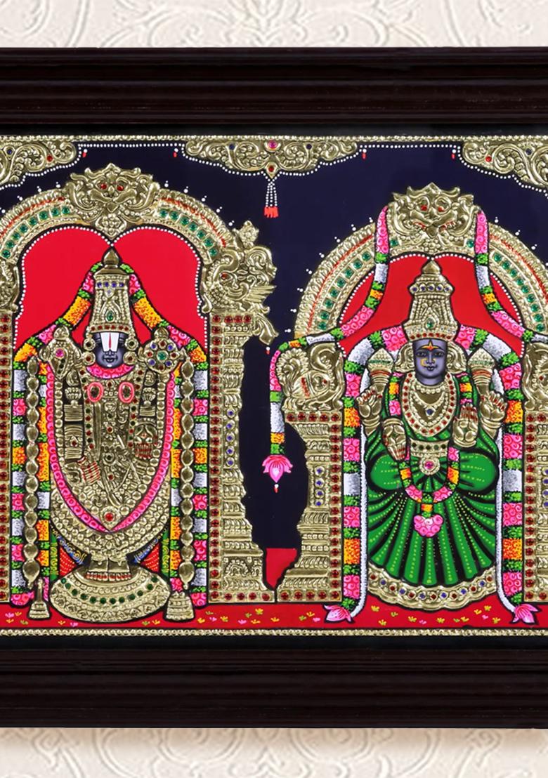 Tirupati Balaji With Devi Padmavathi Tanjore Painting