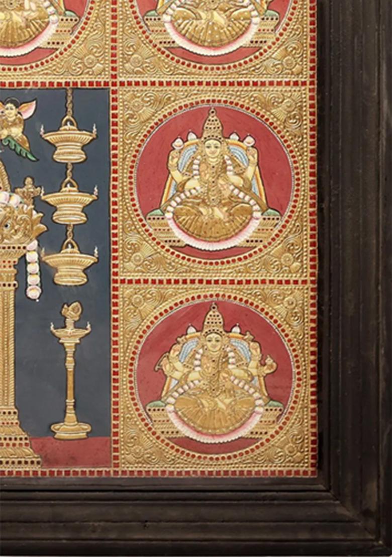 Large Lord Vishnu With Ashtalakshmi Tanjore Painting Artwork With 24K Gold