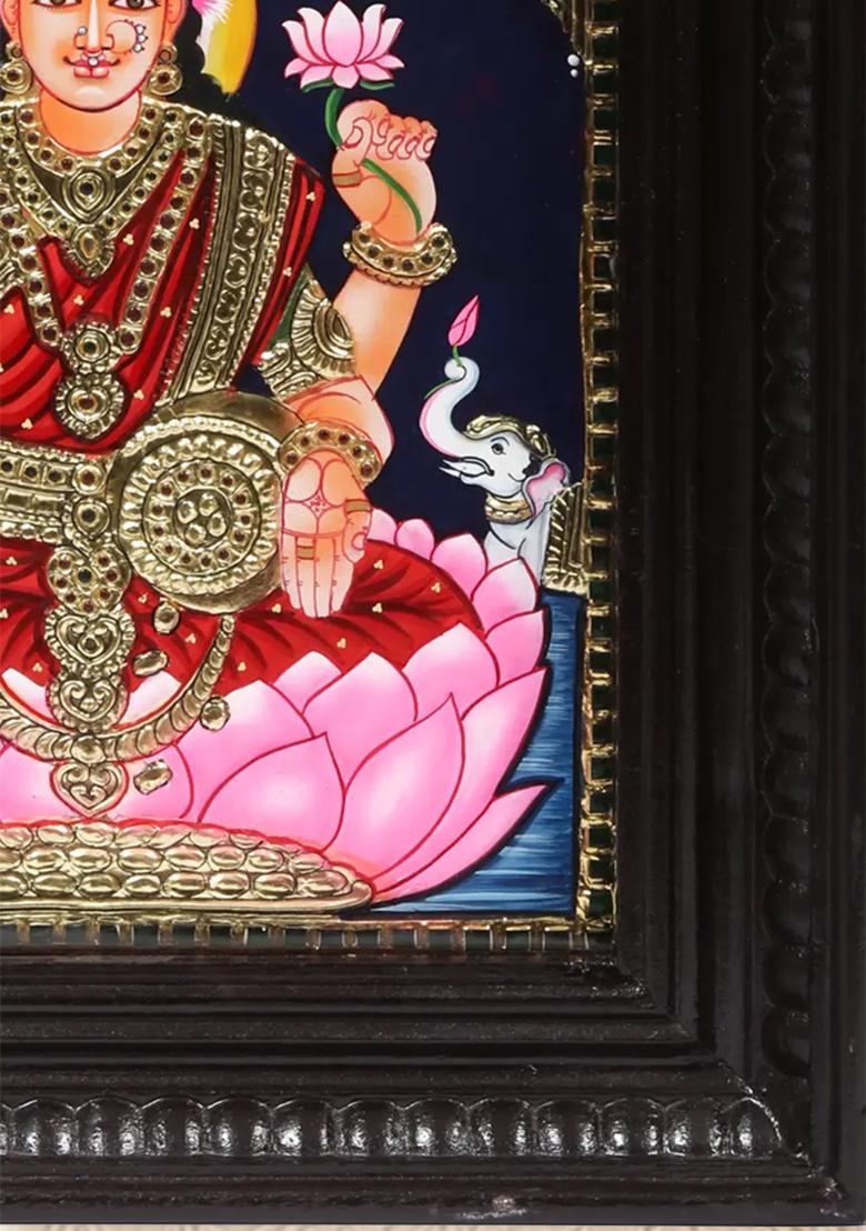 Goddess Lakshmi Seated On Lotus Tanjore Painting