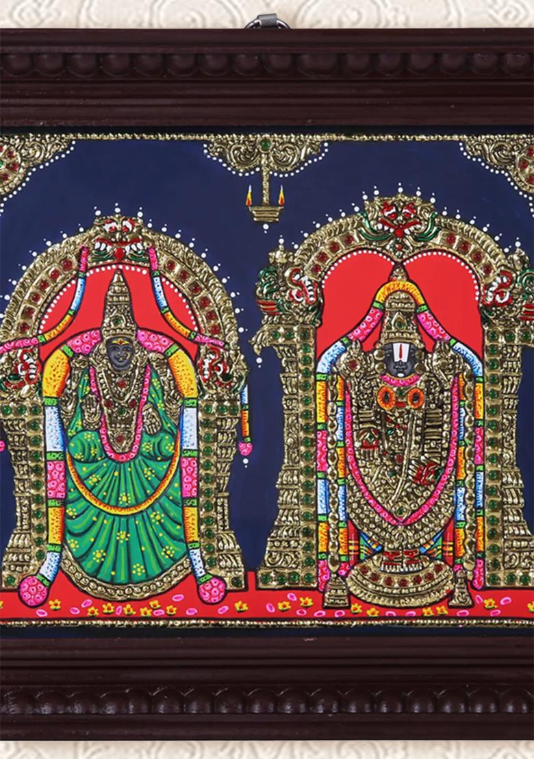 Tirupati Balaji With Devi Padmavathi Tanjore Painting