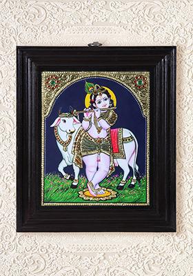 Bal Gopal With Cow Tanjore Painting