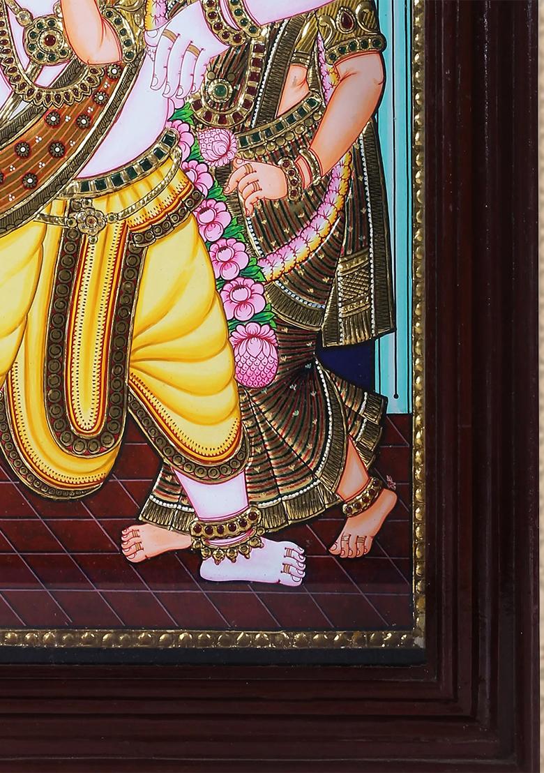 Lord Krishna With Rukmini And Satyabhama Tanjore Painting