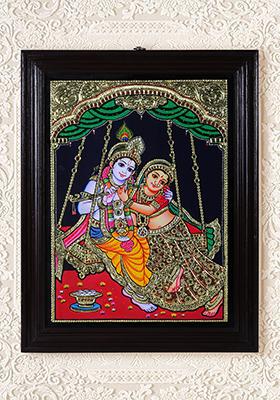 Radha Krishna On Swing Tanjore Painting