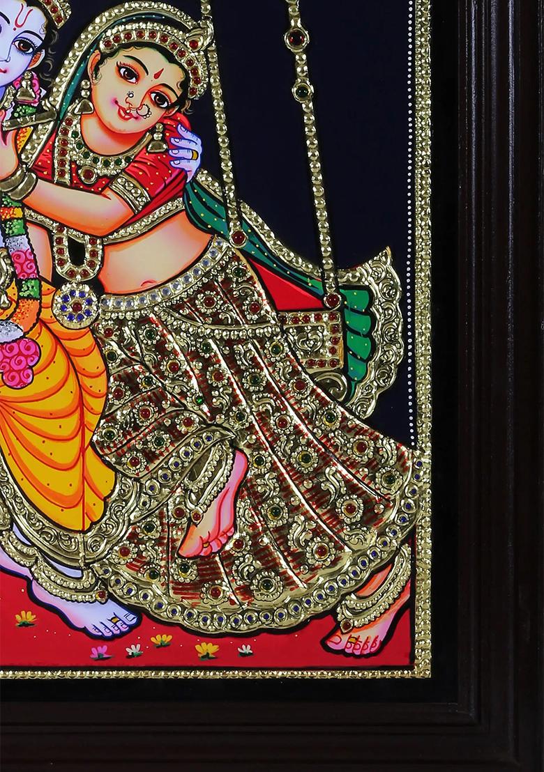 Radha Krishna On Swing Tanjore Painting