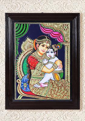 Radha Krishna On Swing Tanjore Painting