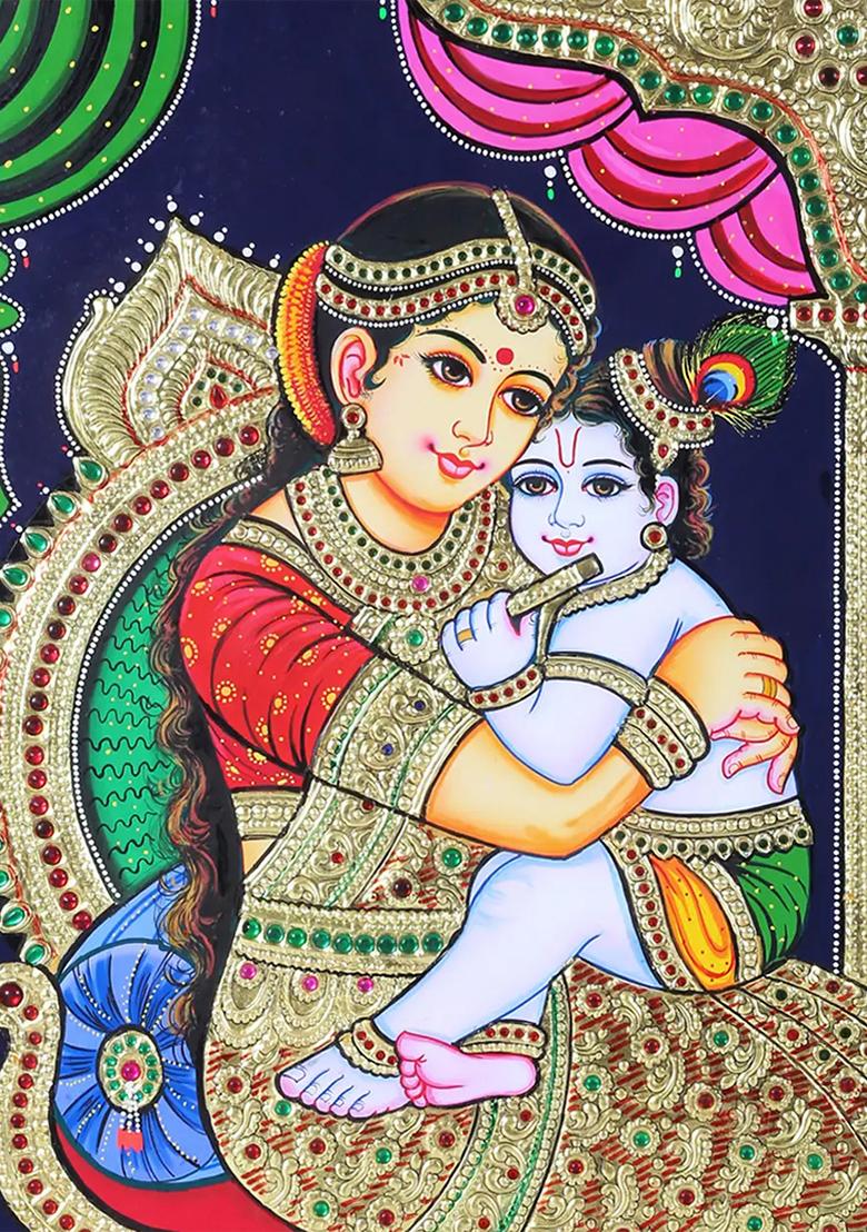 Radha Krishna On Swing Tanjore Painting