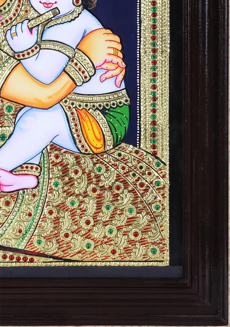 Radha Krishna On Swing Tanjore Painting