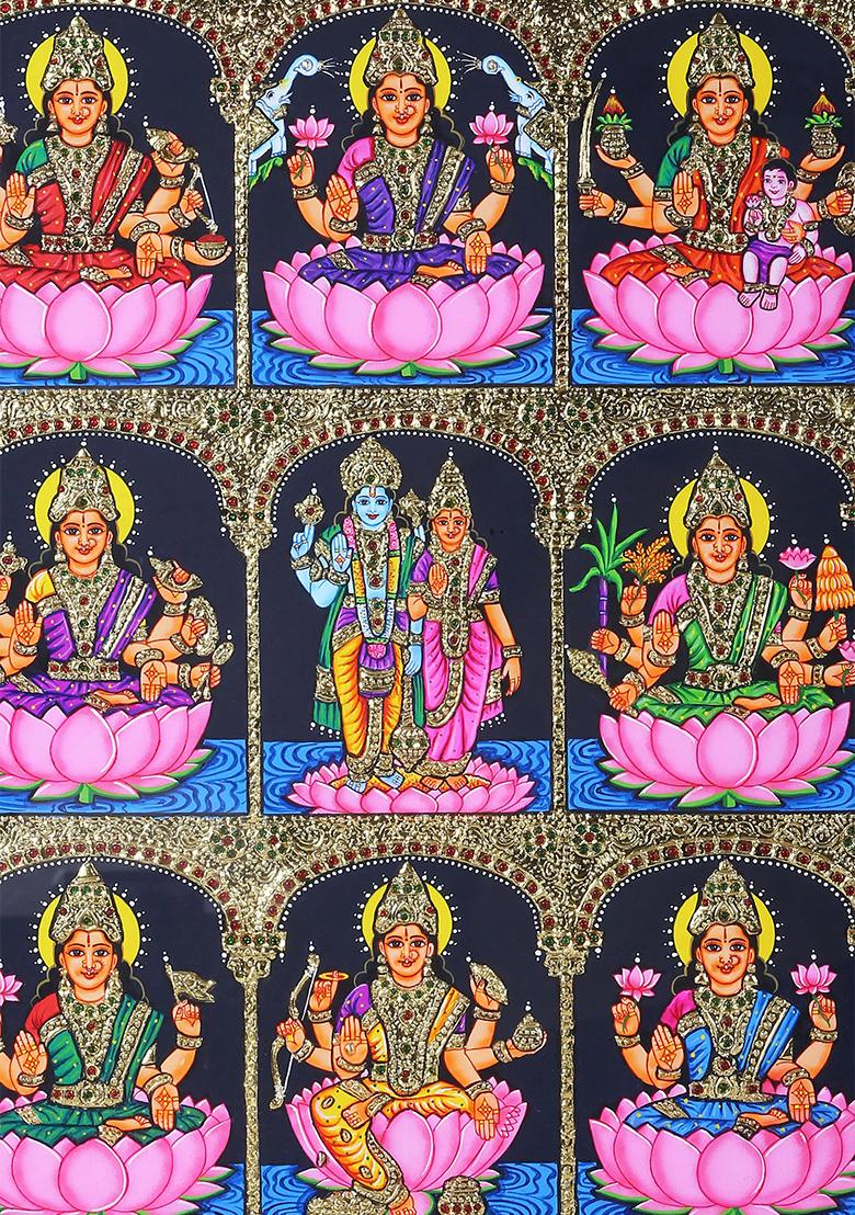 Ashtalakshmi With Vishnu Lakshmi Tanjore Painting
