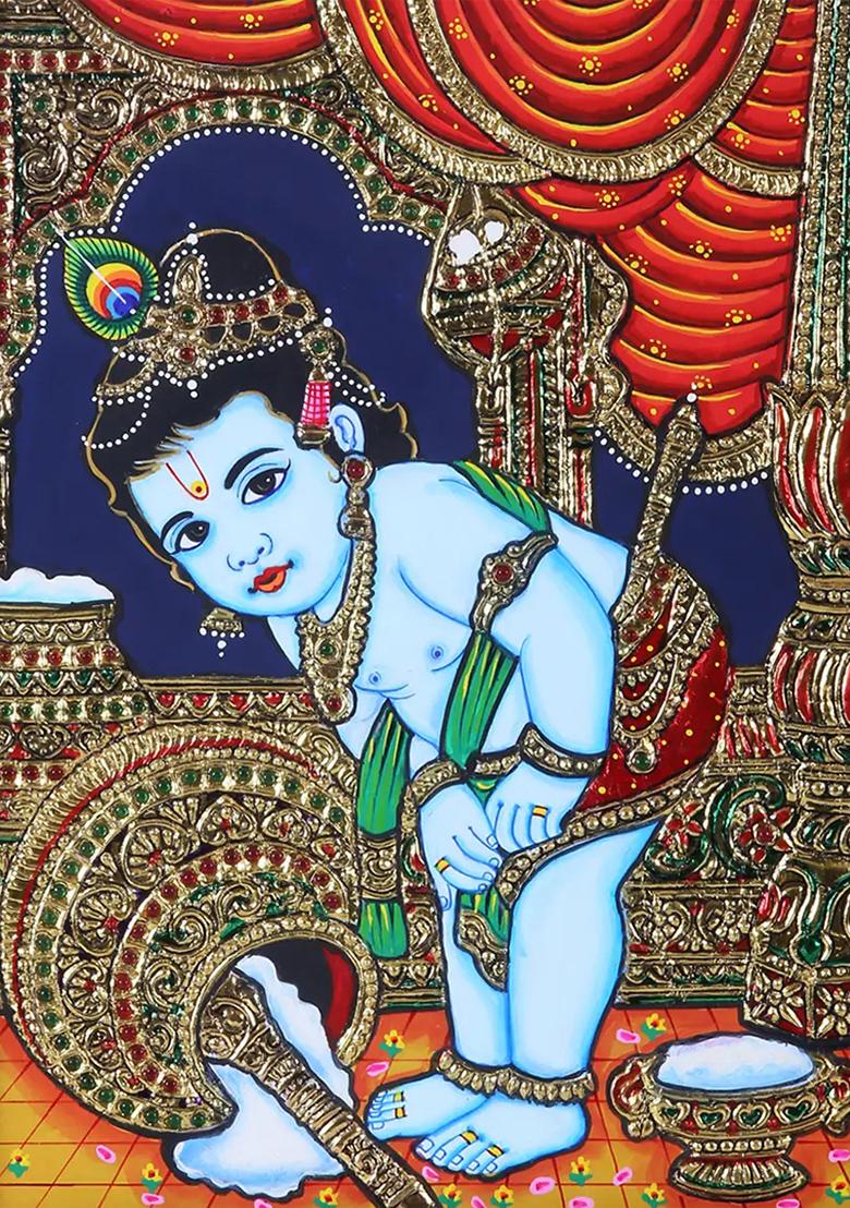 Handcrafted Butter Krishna Tanjore Painting