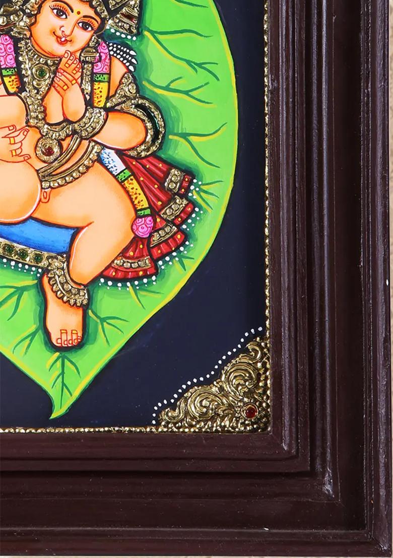 Handcrafted Vatapatrashayi Krishna Tanjore Painting