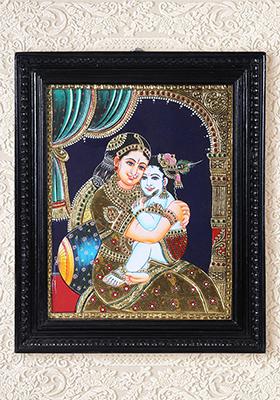 Handcrafted Maiya Yashoda With Baby Krishna Tanjore Painting