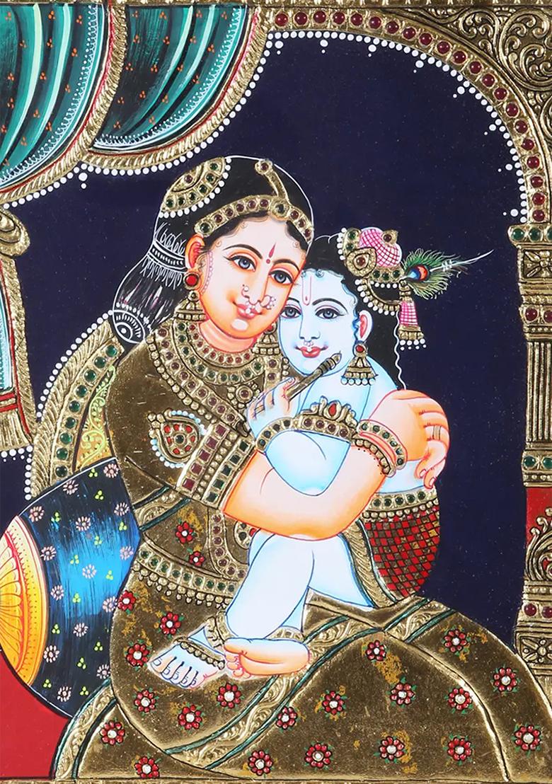 Handcrafted Maiya Yashoda With Baby Krishna Tanjore Painting