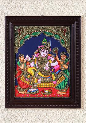 Handcrafted Darbar Krishna Tanjore Painting