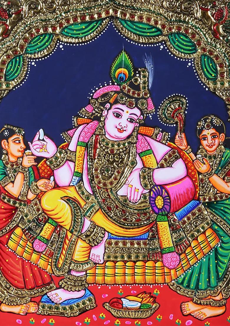 Handcrafted Darbar Krishna Tanjore Painting
