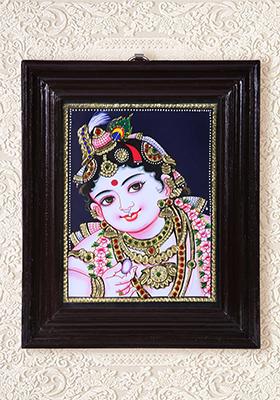 Handcrafted Lord Krishna Baby Face Tanjore