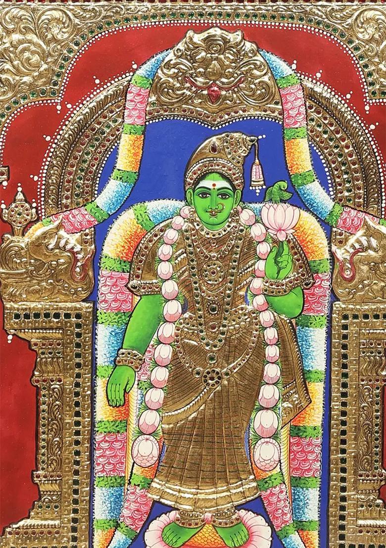 Majestic Goddess Meenakshi Tanjore Painting