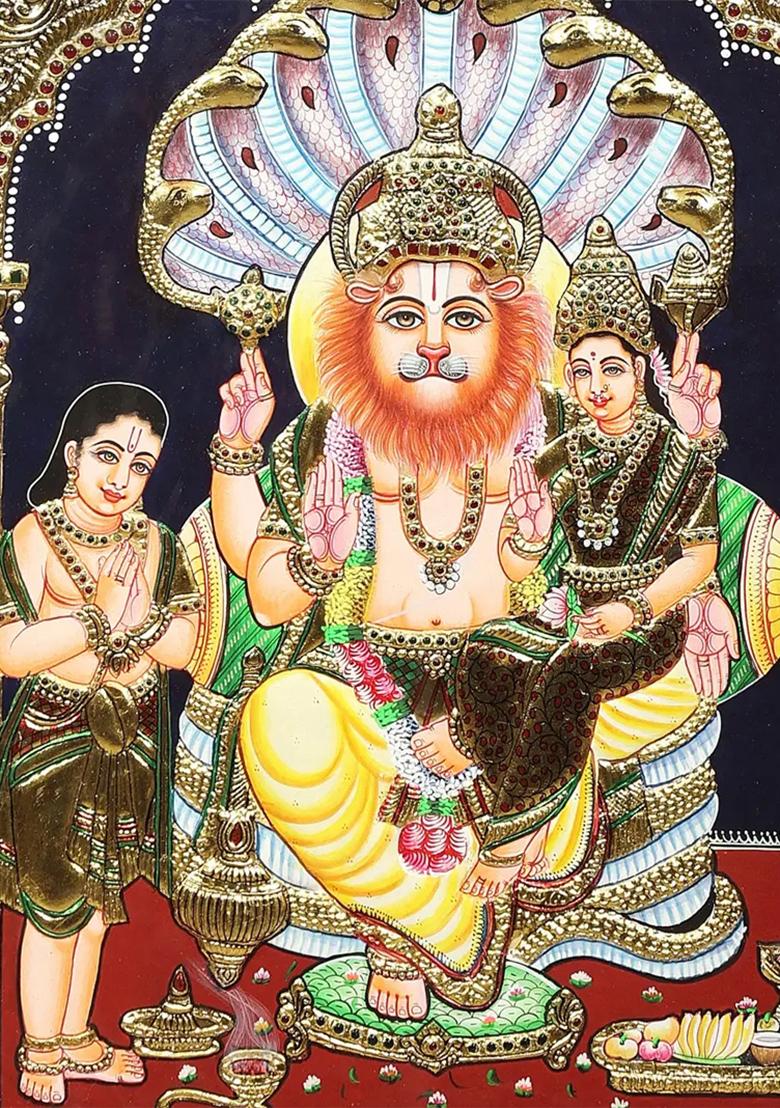 Lakshmi Narasimha With Bhakta Prahlad Tanjore