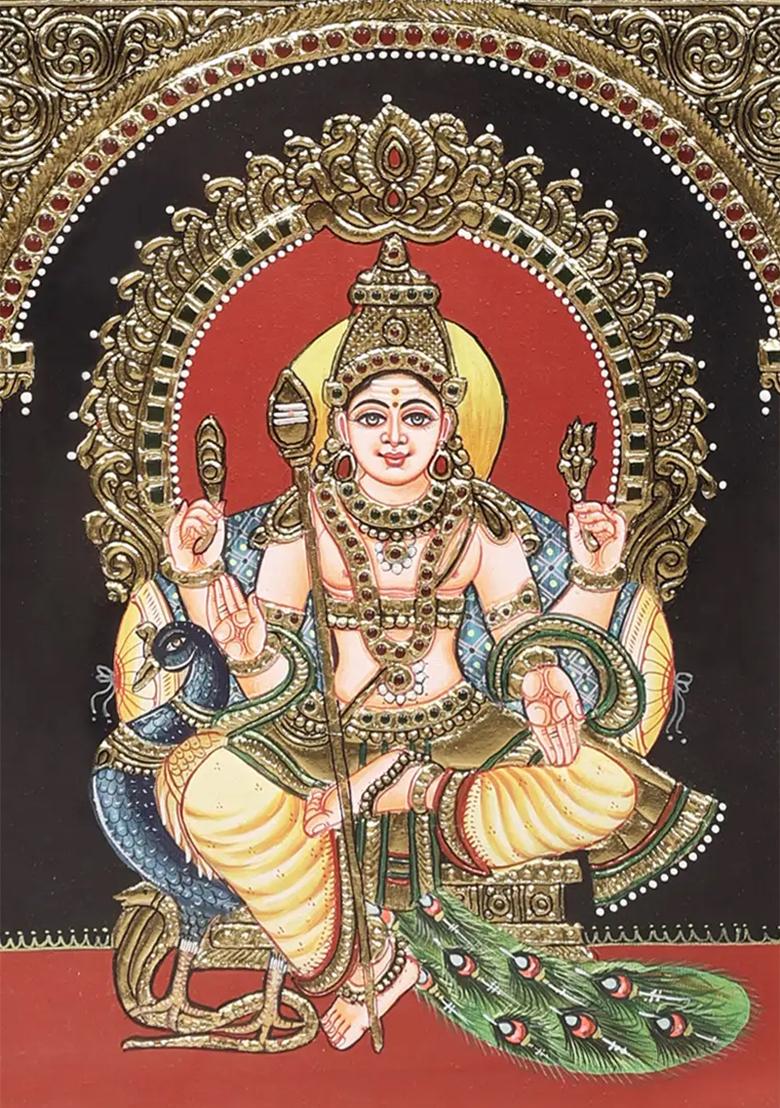Magnificent Lord Ktikeya Tanjore Painting