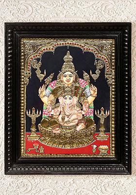 Maa Parvati With Ganesha Tanjore Painting