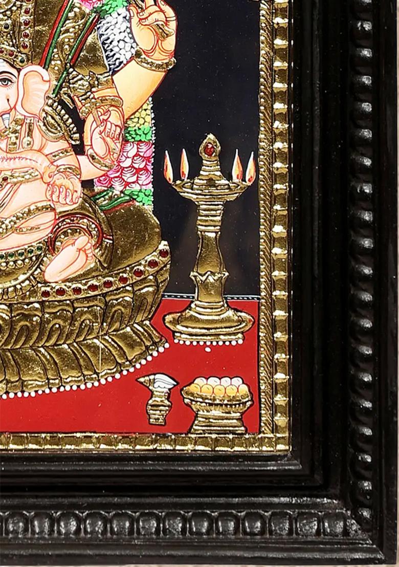 Maa Parvati With Ganesha Tanjore Painting