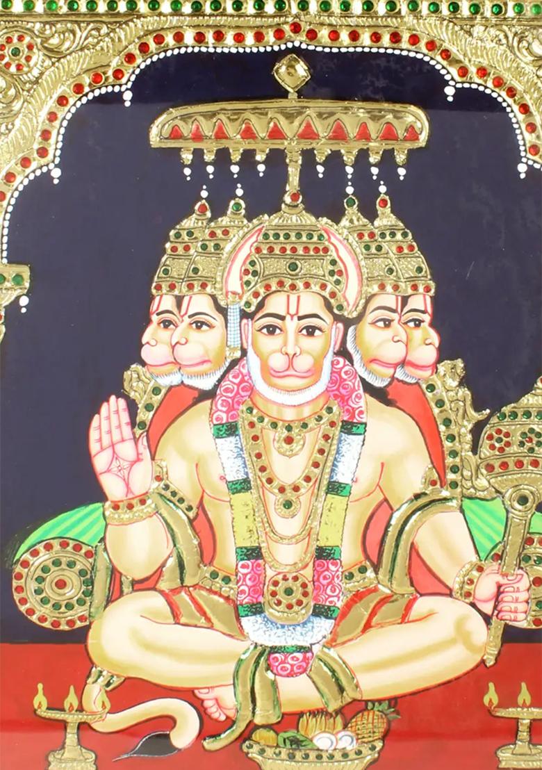 Majestic Panchamukhi Hanuman Tanjore Painting