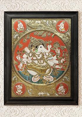 Majestic Large Dancing Ganesha Tanjore Painting