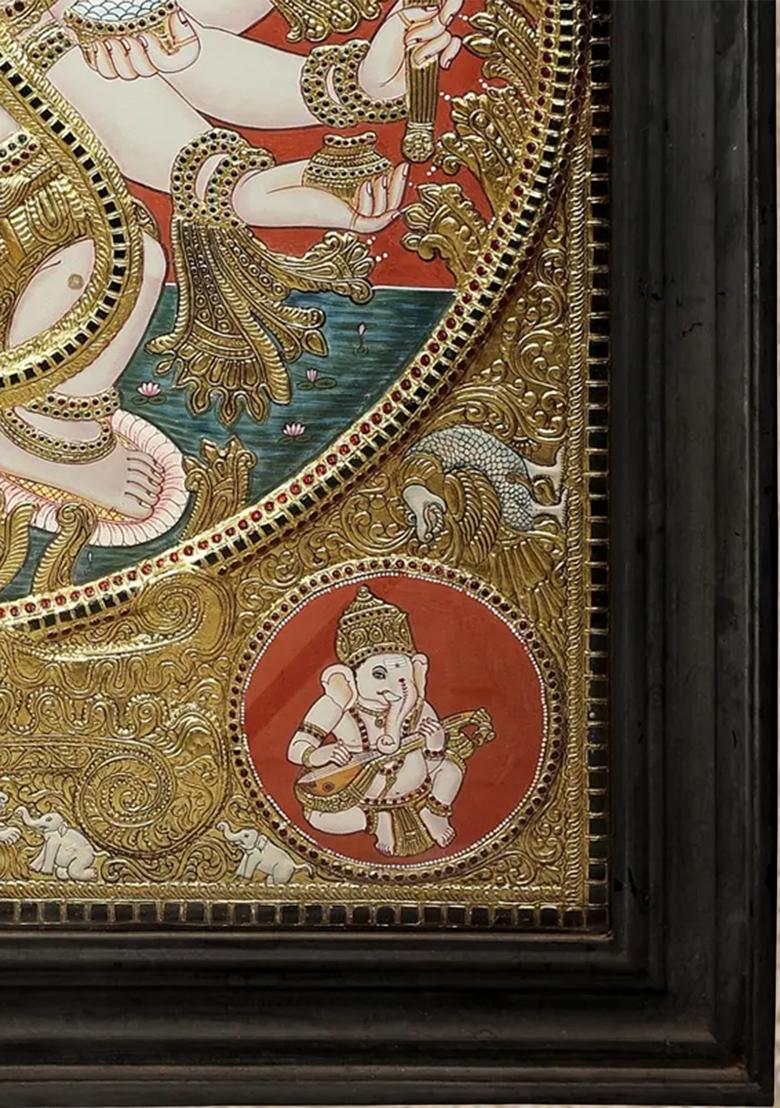 Majestic Large Dancing Ganesha Tanjore Painting
