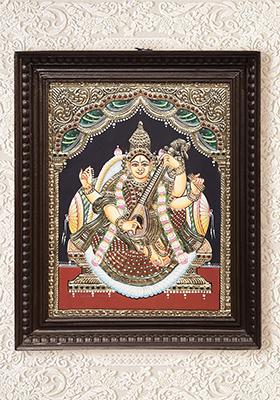 Graceful Devi Saraswati Tanjore Painting