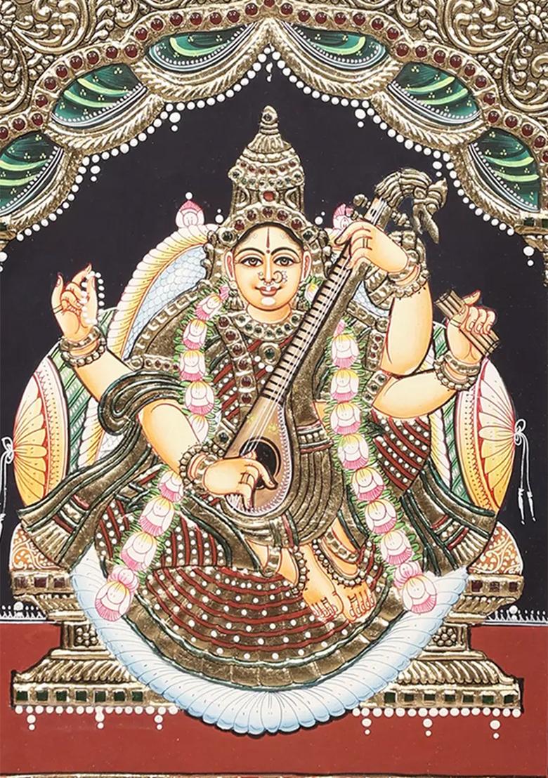 Graceful Devi Saraswati Tanjore Painting
