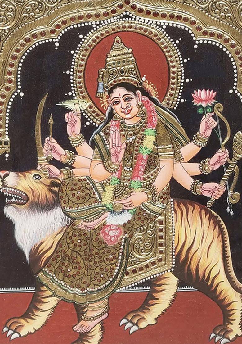 Majestic Goddess Durga Tanjore Painting