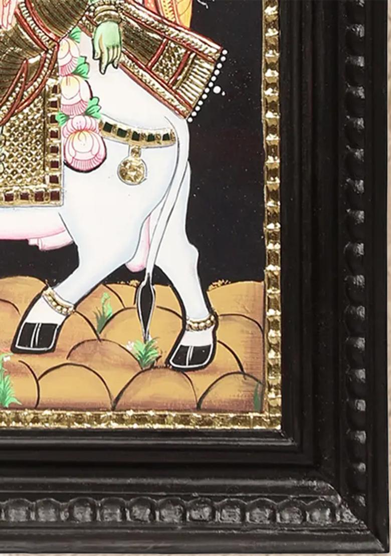 Shiva Parvati Seated On Nandi Tanjore Painting