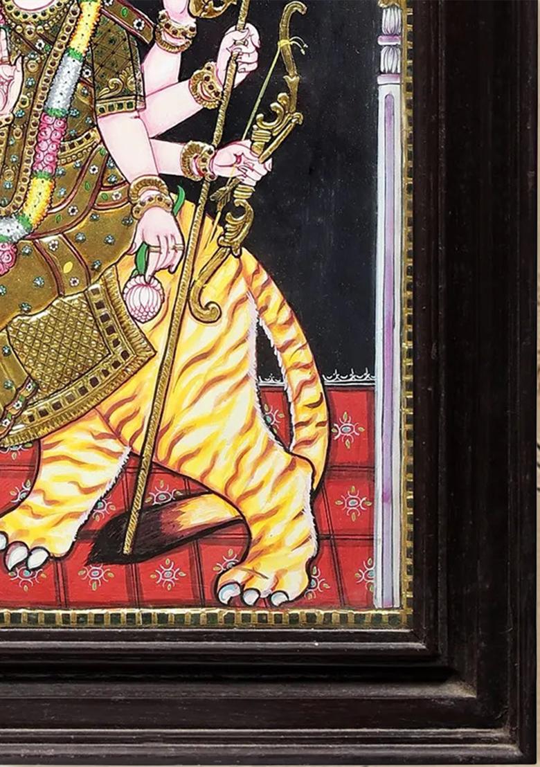 Ashtabhuja Goddess Durga Tanjore Painting 24K Gold