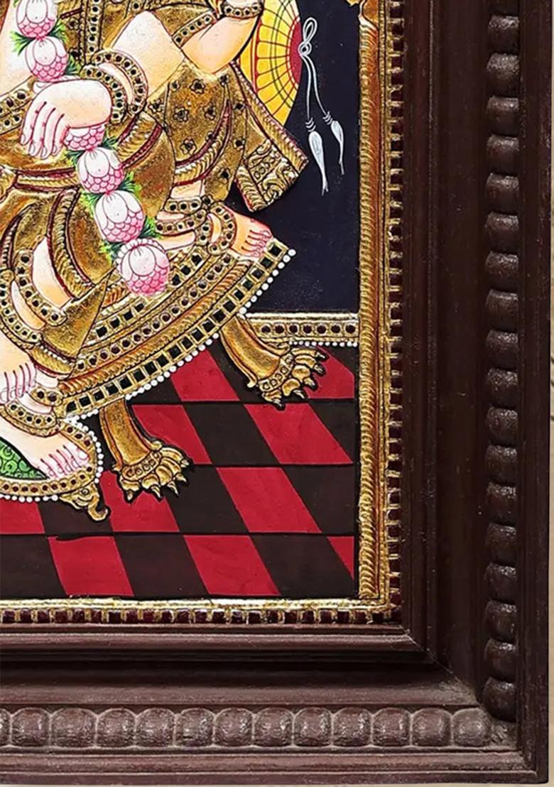 Lord Krishna With Rukmini And Satyabhama Tanjore Painting 24K Gold