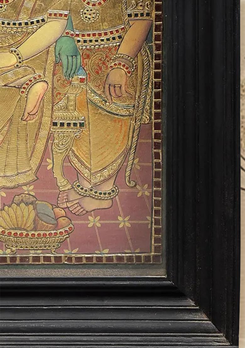 Exquisite Tanjore Painting Of Lord Rama Sita Lakshmana And Hanuman 24K Gold