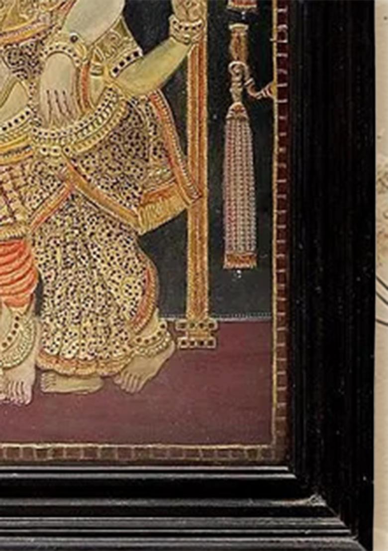 Lord Krishna With Rukmini Satyabhama Tanjore Painting 24K Gold