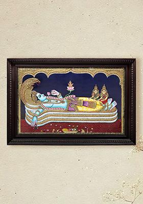 Shesha Shayi Vishnu Tanjore Painting 24K Gold